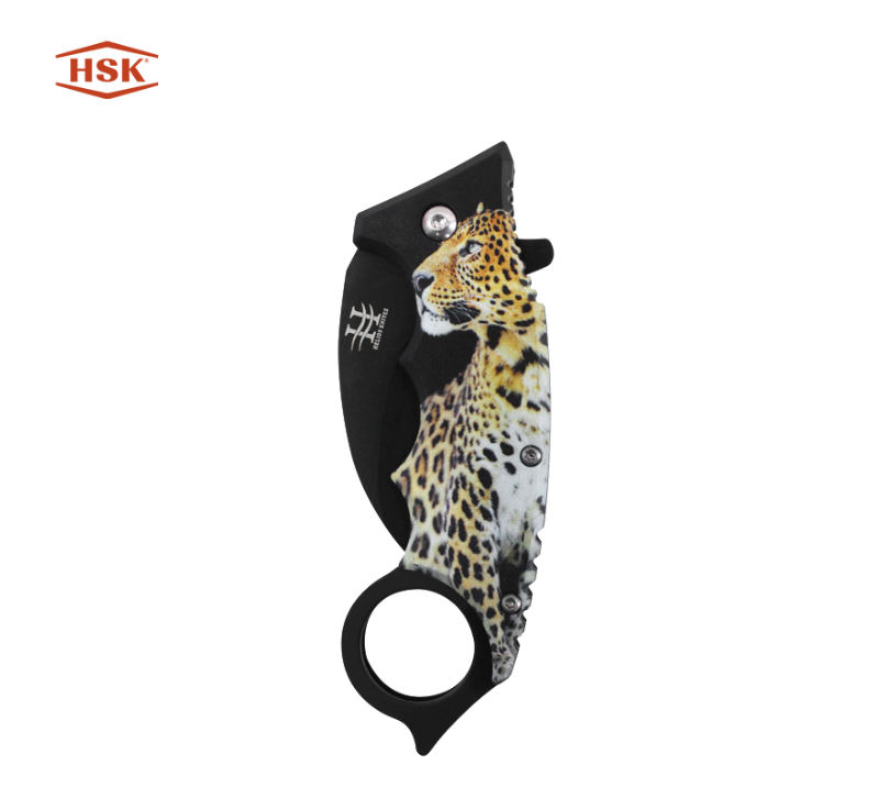 Cuchillo plegable para exterior impreso con mango de anilla TPK48, hoja de acero inoxidable negra co