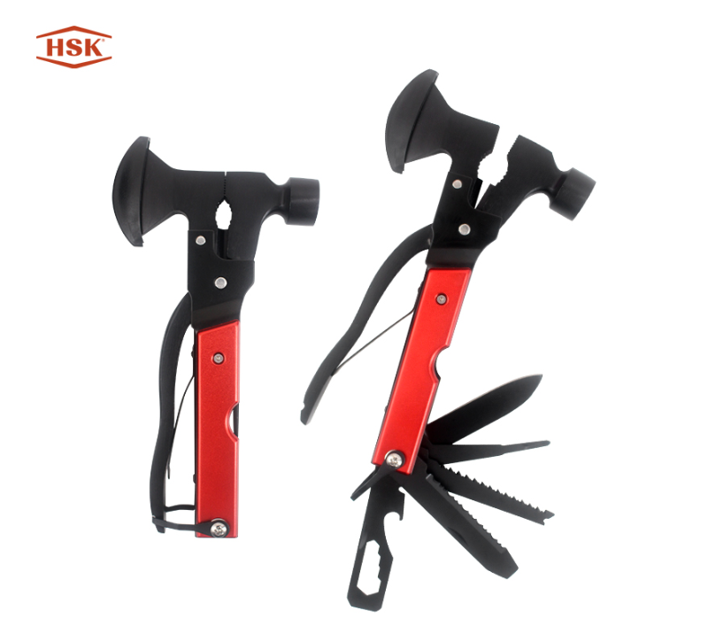 S02137 Martillo multiherramienta rojo y negro, multiherramienta de supervivencia para acampar al air