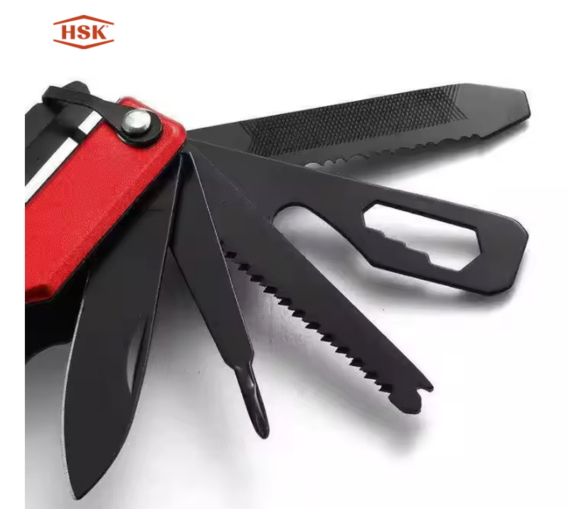 S02137 Martillo multiherramienta rojo y negro, multiherramienta de supervivencia para acampar al air