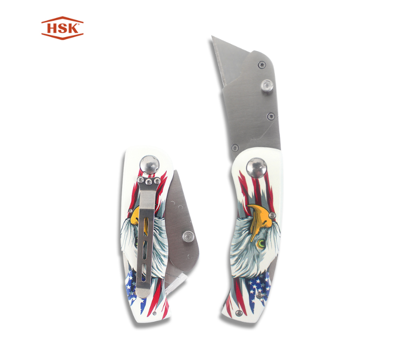 Cuchillo multiusos plegable FK104 American Flag Eagle, cortador de cajas EDC con hoja reemplazable d