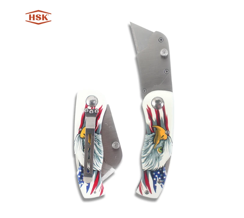 Cuchillo multiusos plegable FK104 American Flag Eagle, cortador de cajas EDC con hoja reemplazable d